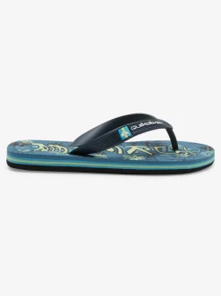 Quiksilver Boy'S 8-16 Molokai Flip-Flops Black/Green/Blue New