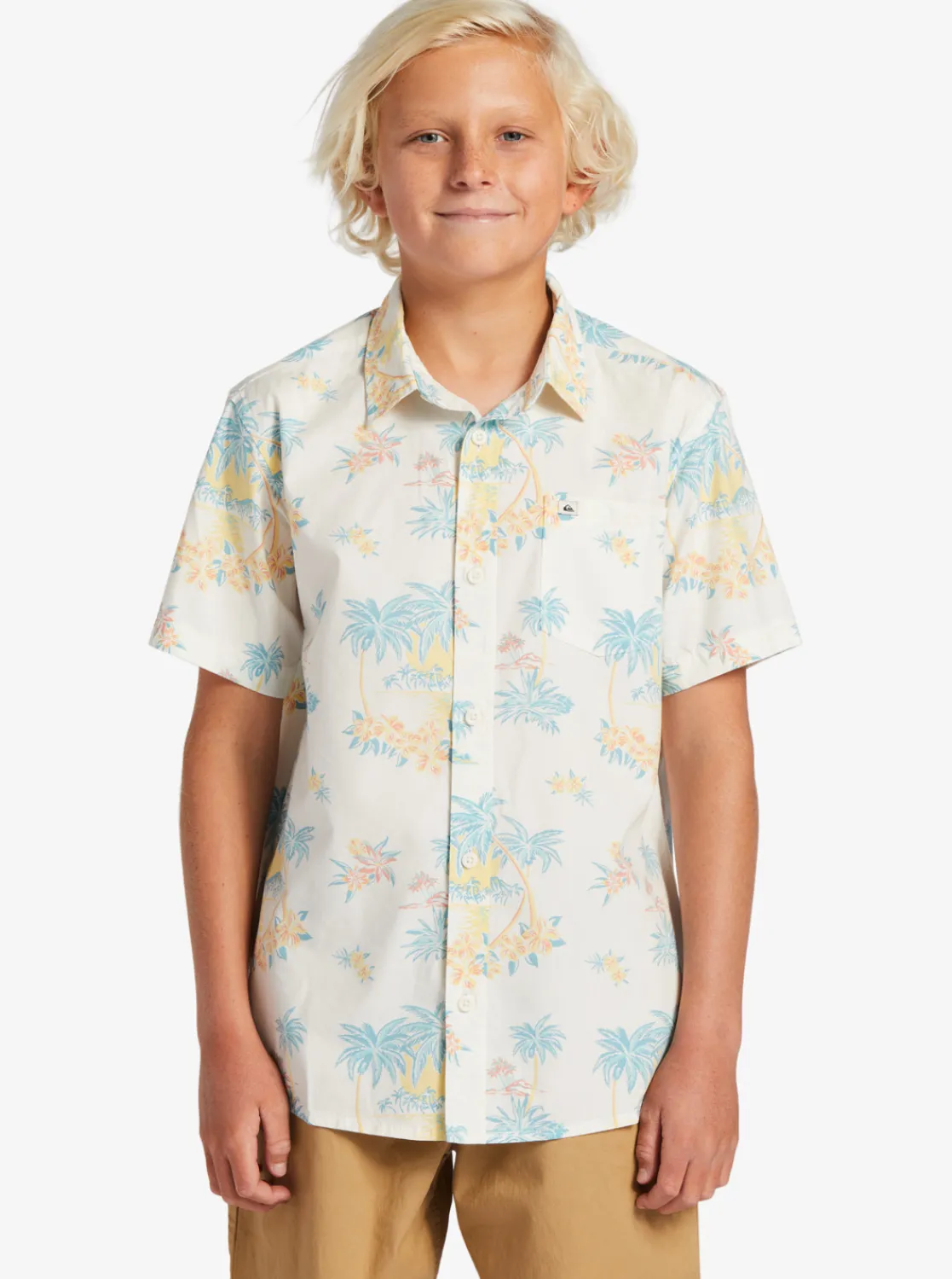 Quiksilver Boy'S 8-16 Palm Spritz Short Sleeve Woven Shirt Snow White Palm Spritz Outlet