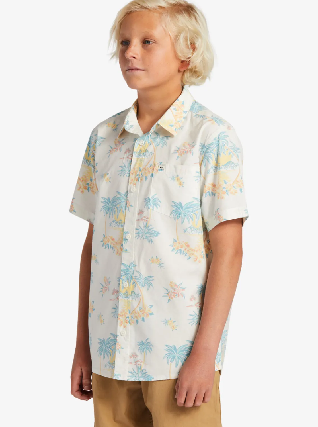 Quiksilver Boy'S 8-16 Palm Spritz Short Sleeve Woven Shirt Snow White Palm Spritz Outlet