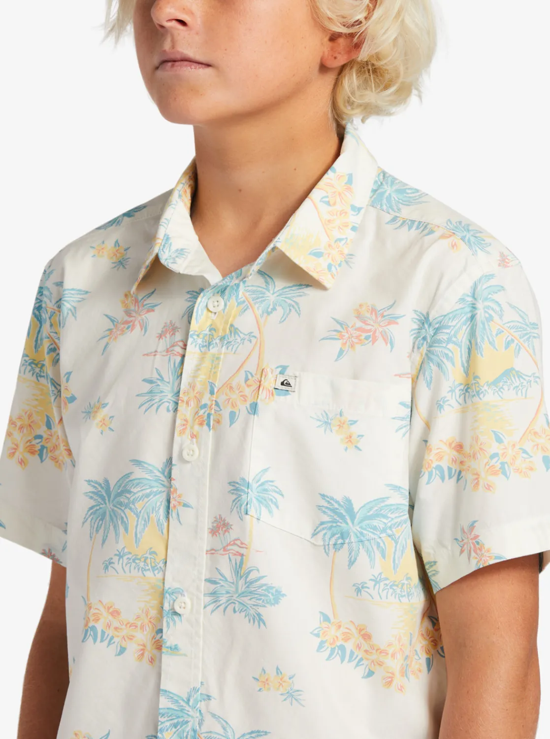Quiksilver Boy'S 8-16 Palm Spritz Short Sleeve Woven Shirt Snow White Palm Spritz Outlet