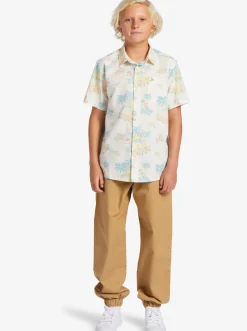 Quiksilver Boy'S 8-16 Palm Spritz Short Sleeve Woven Shirt Snow White Palm Spritz Outlet