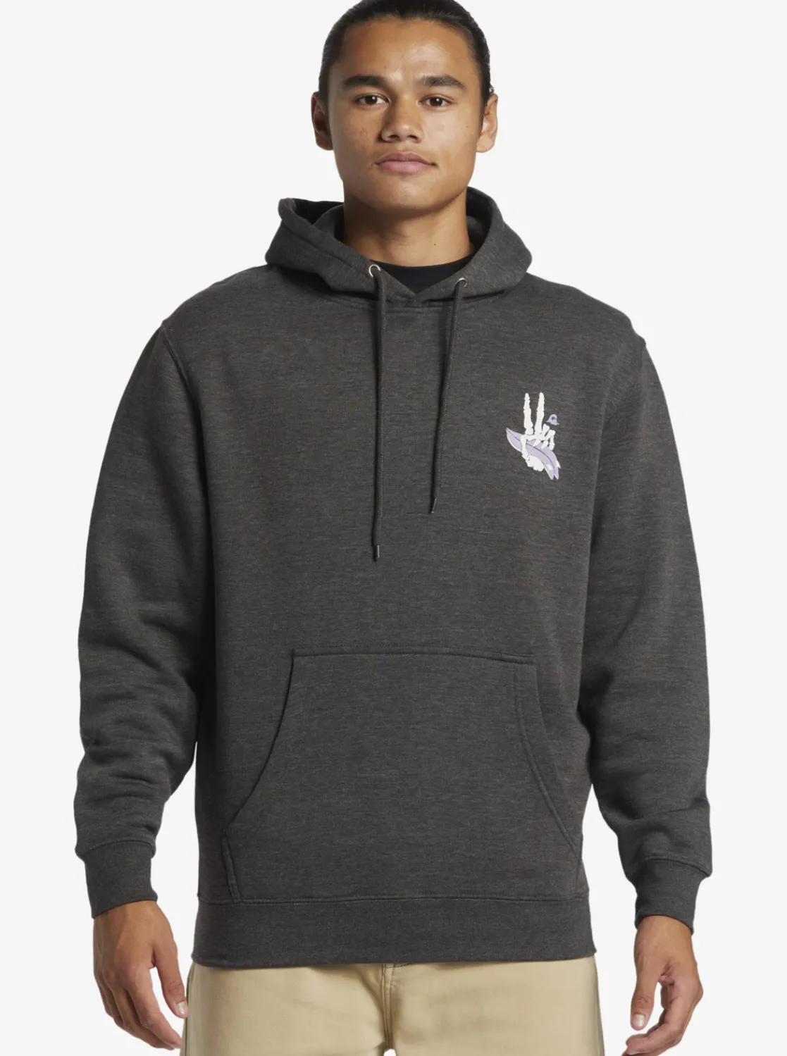 Quiksilver E Rockin Hoodie Pullover Sweatshirt Charcoal Heather Cheap