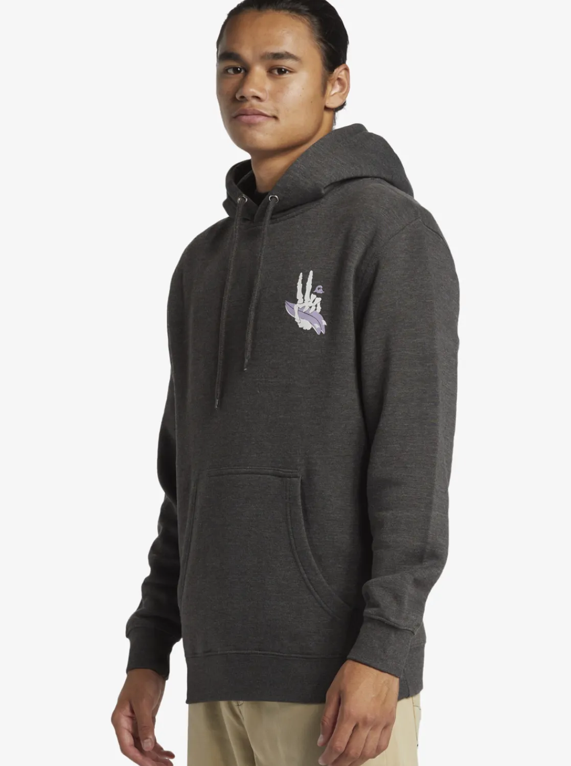 Quiksilver E Rockin Hoodie Pullover Sweatshirt Charcoal Heather Cheap