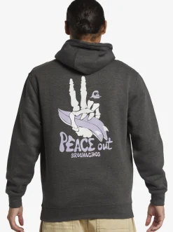 Quiksilver E Rockin Hoodie Pullover Sweatshirt Charcoal Heather Cheap