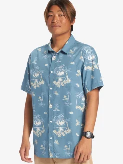Quiksilver Palm Spritz Short Sleeve Woven Shirt Agean Blue Palm Spritz Online