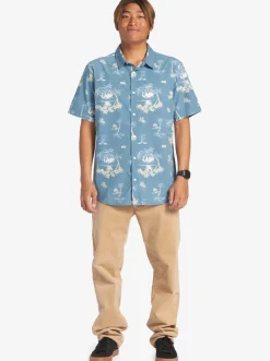 Quiksilver Palm Spritz Short Sleeve Woven Shirt Agean Blue Palm Spritz Online