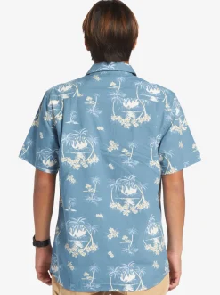 Quiksilver Palm Spritz Short Sleeve Woven Shirt Agean Blue Palm Spritz Online