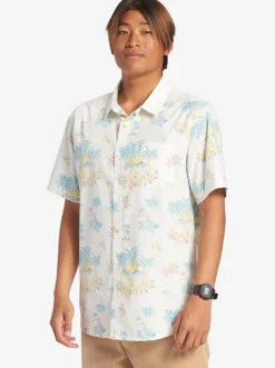 Quiksilver Palm Spritz Short Sleeve Woven Shirt Snow White Palm Spritz New