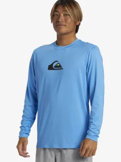 Quiksilver Solid Streak Long Sleeve Upf 50 Surf Tee Azure Blue Clearance