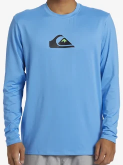 Quiksilver Solid Streak Long Sleeve Upf 50 Surf Tee Azure Blue Clearance