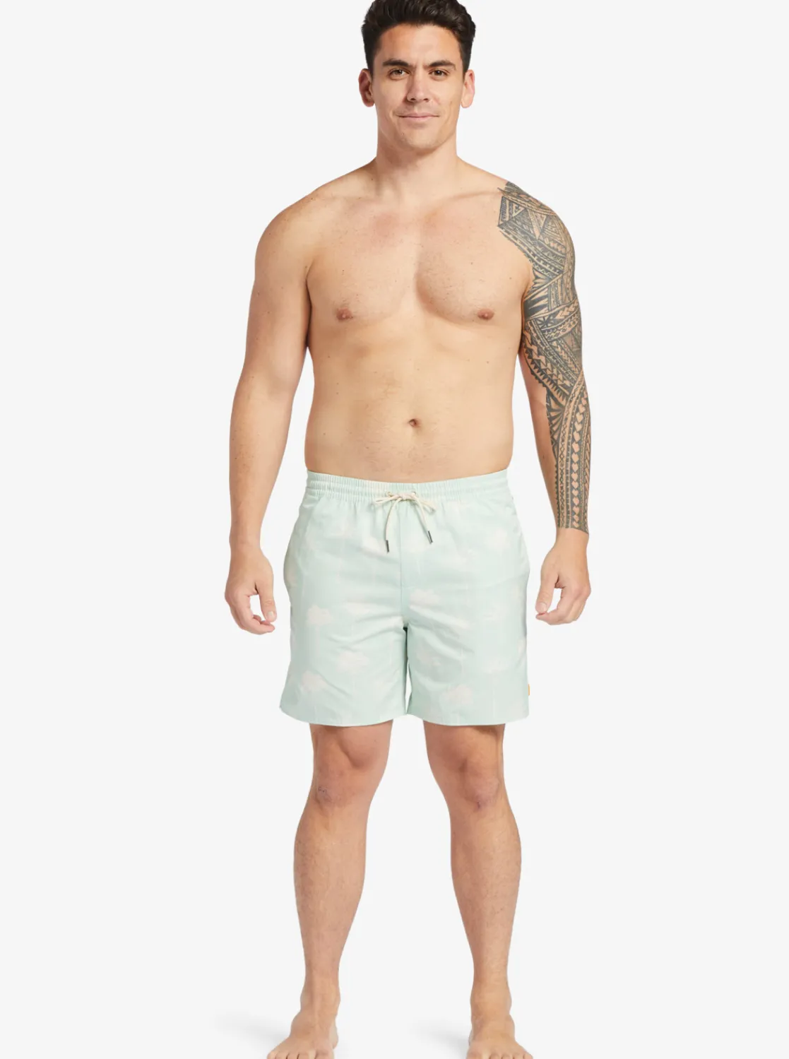 Quiksilver Waterman Cliffside 17" Elastic Waist Shorts Subtle Green Amazed Palm Clearance