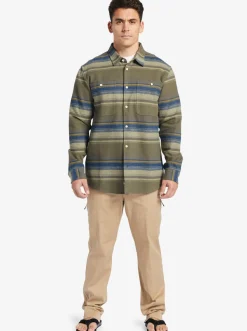 Quiksilver Waterman Lowest Tide Flannel Long Sleeve Top Dusty Olive Lowest Tide Sale